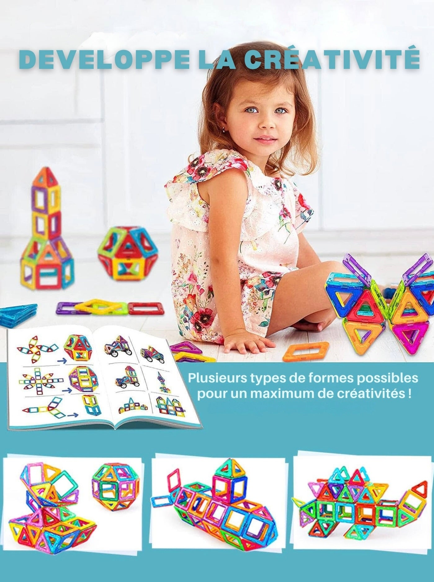 Jeu de Construction Magnétique - Blocs Aimantés pour Enfants - Coffret Cadeau Créatif et Éducatif